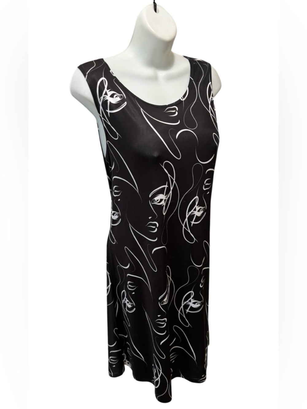 XYNC Black White Sleeveless Slinky Silky Swim Cover Sz L Lightweight Beach Pool